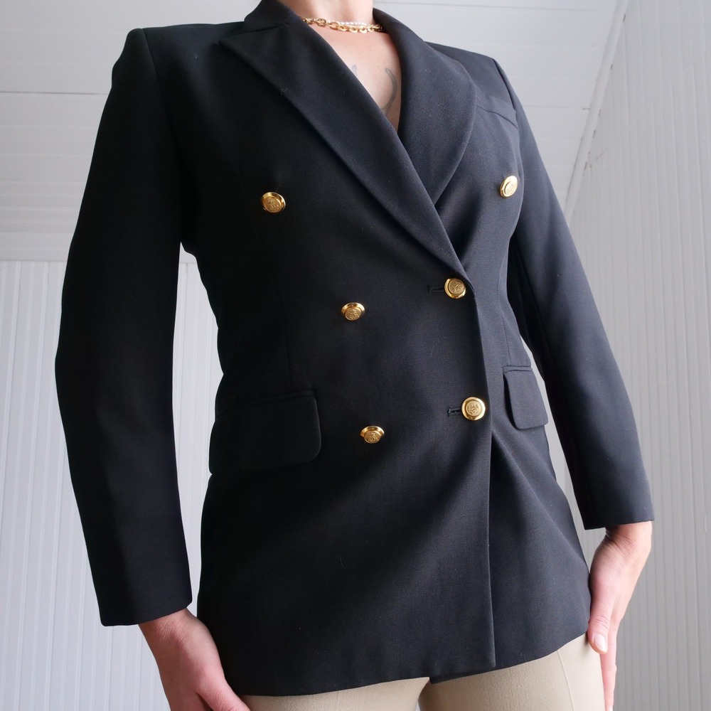 Vintage Marks & Spencer double breasted black wool blazer